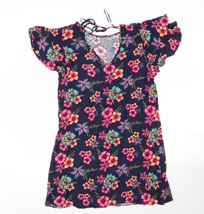Papaya Womens Blue Floral Viscose Shift  Size 14  Round Neck