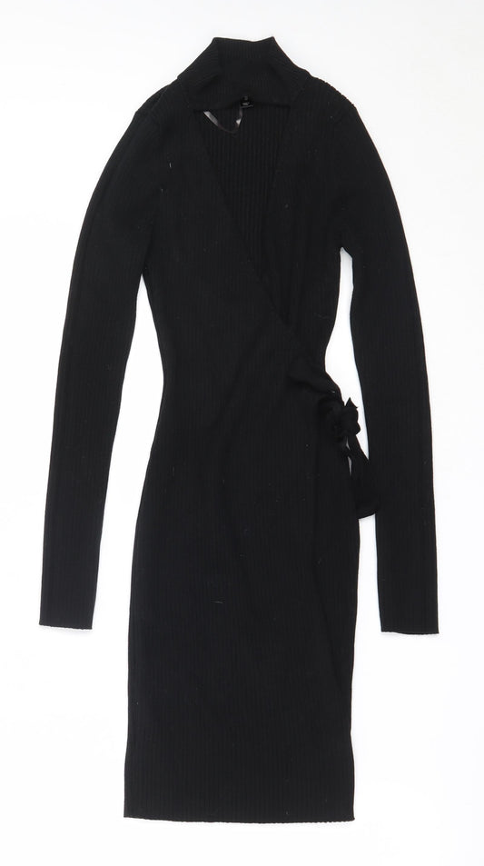 LU NYC Womens Black  Viscose Bodycon  Size S  V-Neck