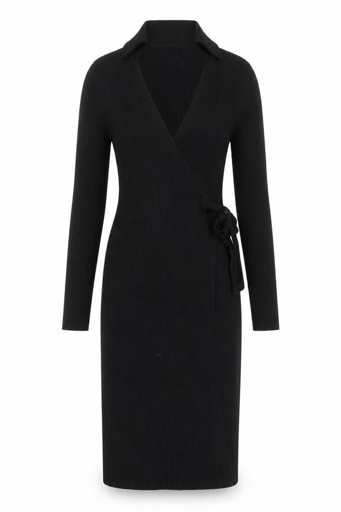 LU NYC Womens Black  Viscose Bodycon  Size S  V-Neck
