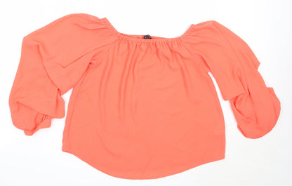 Peacocks Womens Orange  Polyester Basic Blouse Size 8 Off the Shoulder