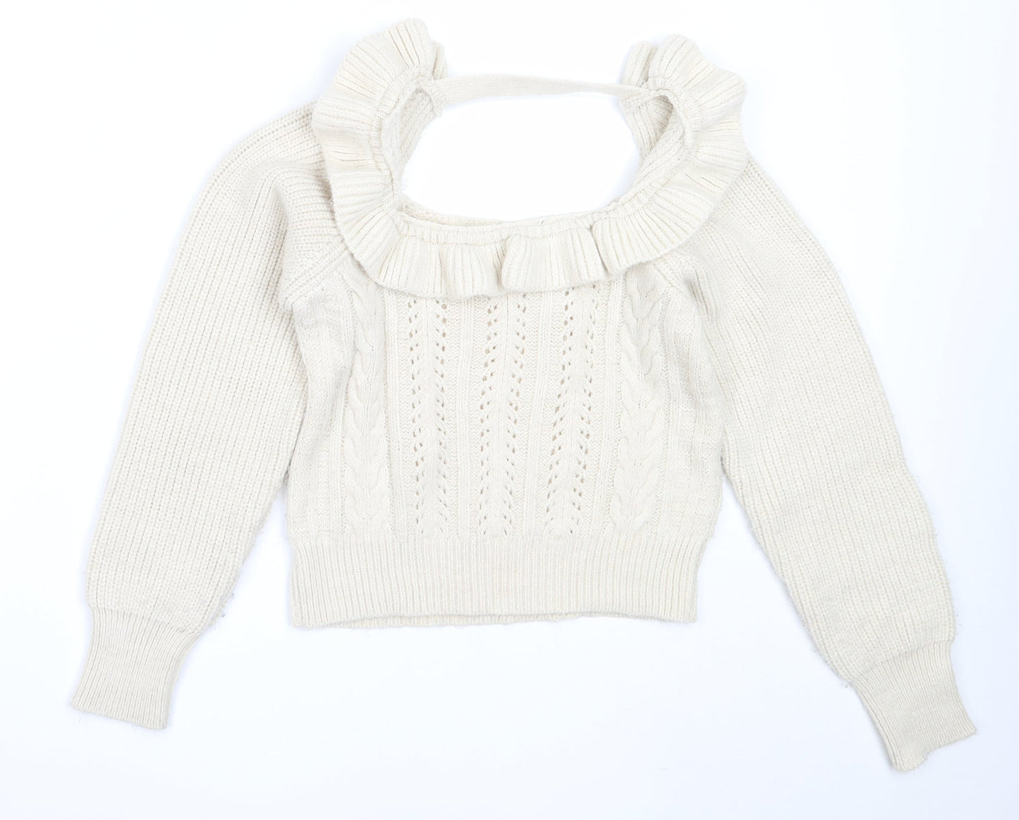 Miss Selfridge Womens Beige Square Neck  Acrylic Pullover Jumper Size 6