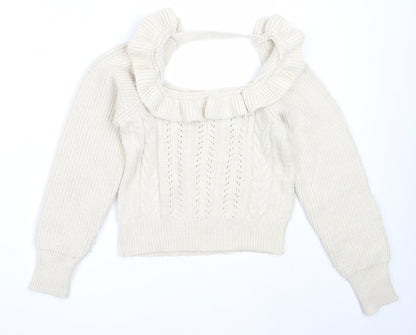 Miss Selfridge Womens Beige Square Neck  Acrylic Pullover Jumper Size 6
