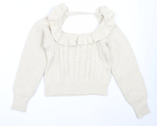 Miss Selfridge Womens Beige Square Neck  Acrylic Pullover Jumper Size 6