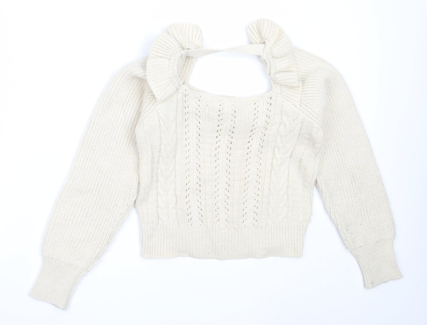 Miss Selfridge Womens Beige Square Neck  Acrylic Pullover Jumper Size 6