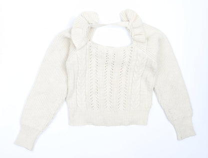 Miss Selfridge Womens Beige Square Neck  Acrylic Pullover Jumper Size 6