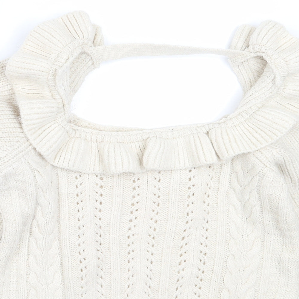 Miss Selfridge Womens Beige Square Neck  Acrylic Pullover Jumper Size 6