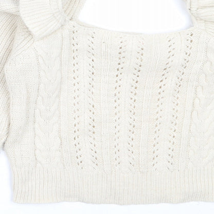 Miss Selfridge Womens Beige Square Neck  Acrylic Pullover Jumper Size 6