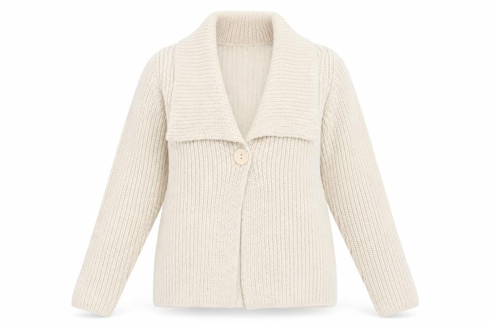 EWM Womens Beige V-Neck  Acrylic Cardigan Jumper Size S