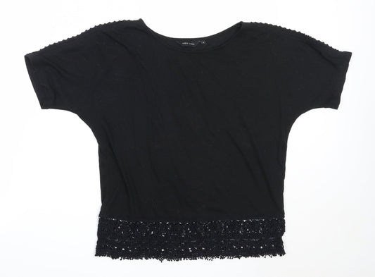 New Look Womens Black  Polyester Basic T-Shirt Size 6 Round Neck
