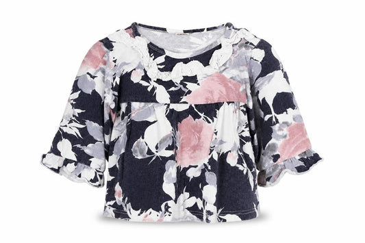 SHEIN Girls Multicoloured Floral Cotton Basic T-Shirt Size 3-4 Years Round Neck