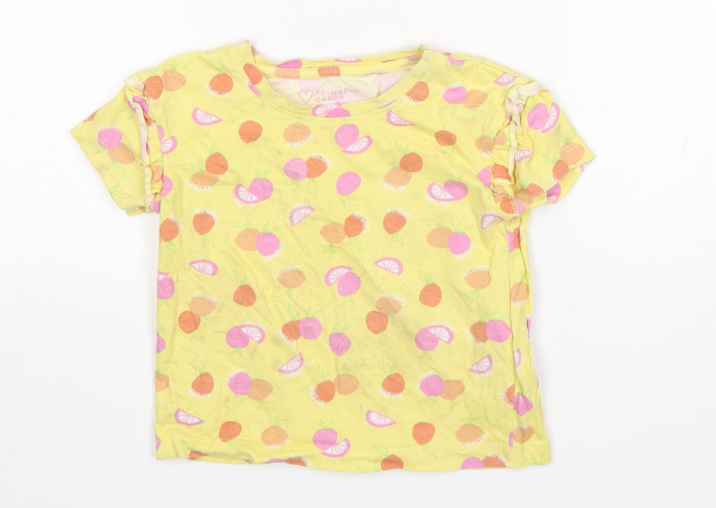 Primark Girls Yellow Spotted Cotton Basic T-Shirt Size 4-5 Years Round Neck