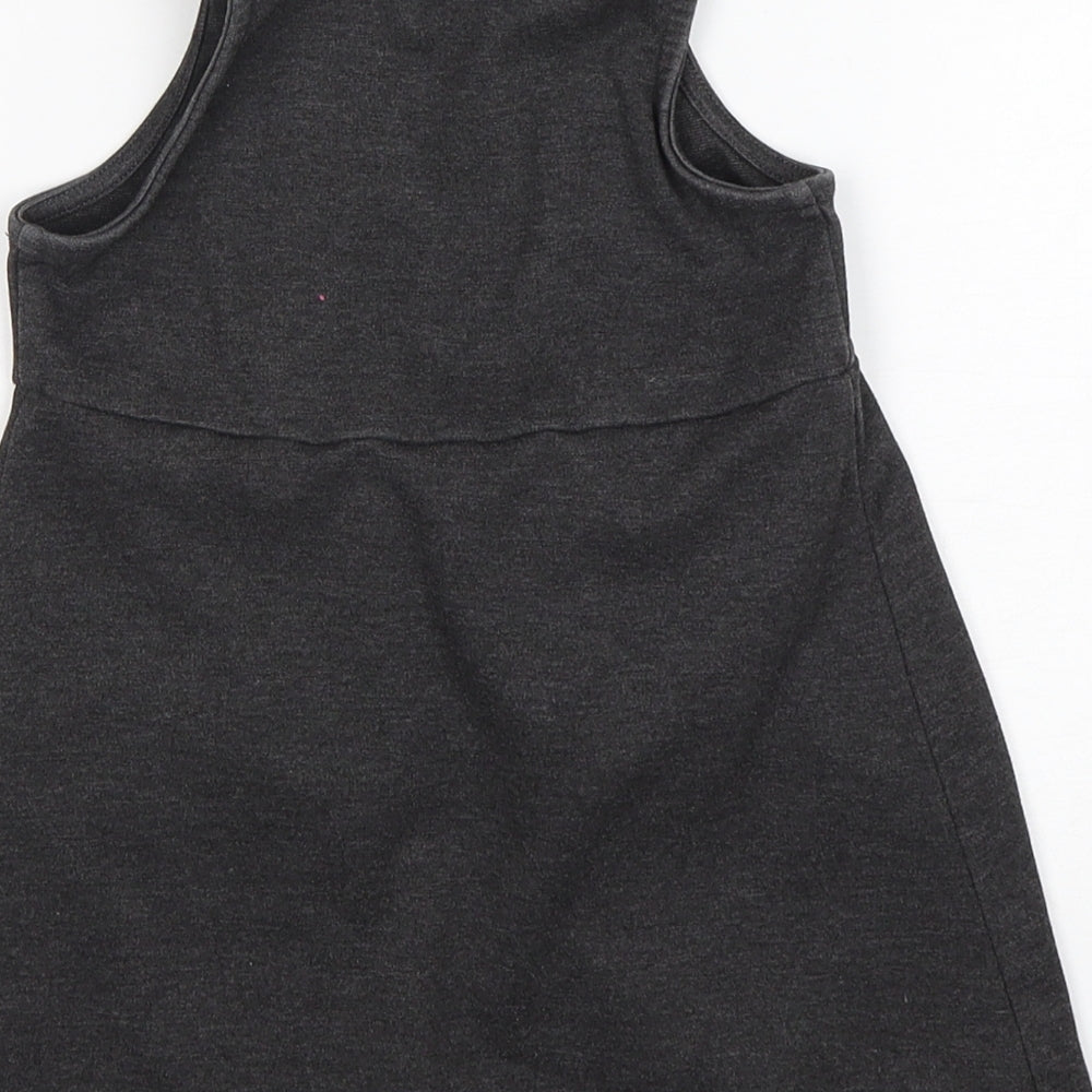 TU Girls Grey  Polyester Pinafore/Dungaree Dress  Size 4 Years  Round Neck