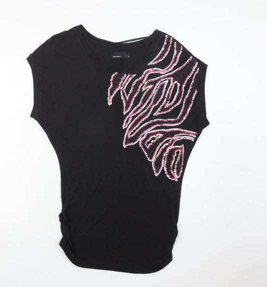 VERO MODA Womens Black Geometric  Basic Blouse Size XS Crew Neck