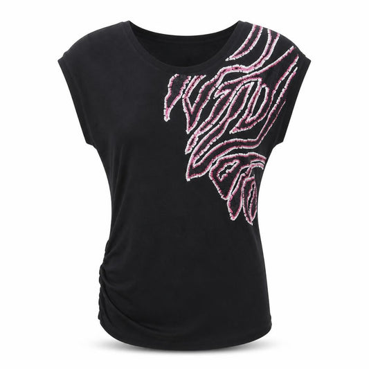 Vero Moda Womens Black Geometric  Basic Blouse Size XS Crew Neck