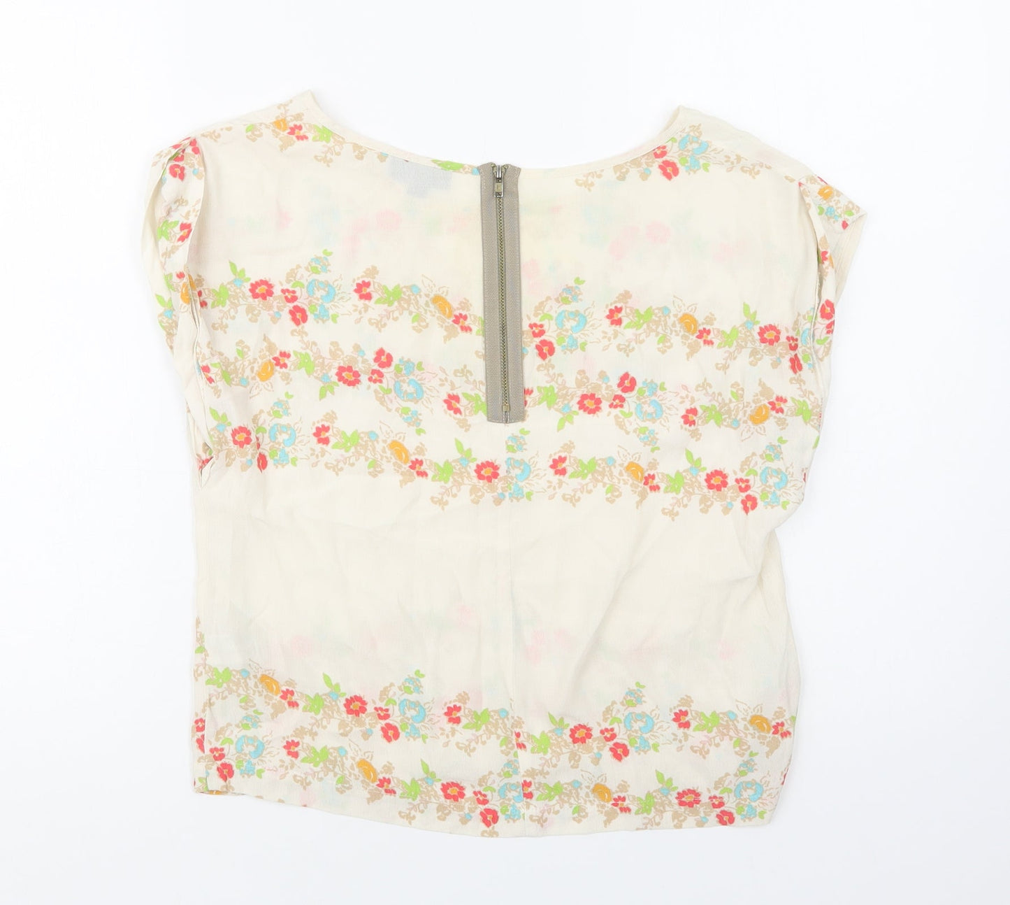 Topshop Womens Ivory Floral Viscose Basic Blouse Size 6 Round Neck