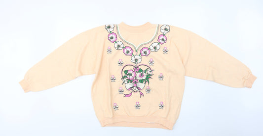 Gold Belt Womens Orange Floral Acrylic Pullover Sweatshirt Size L