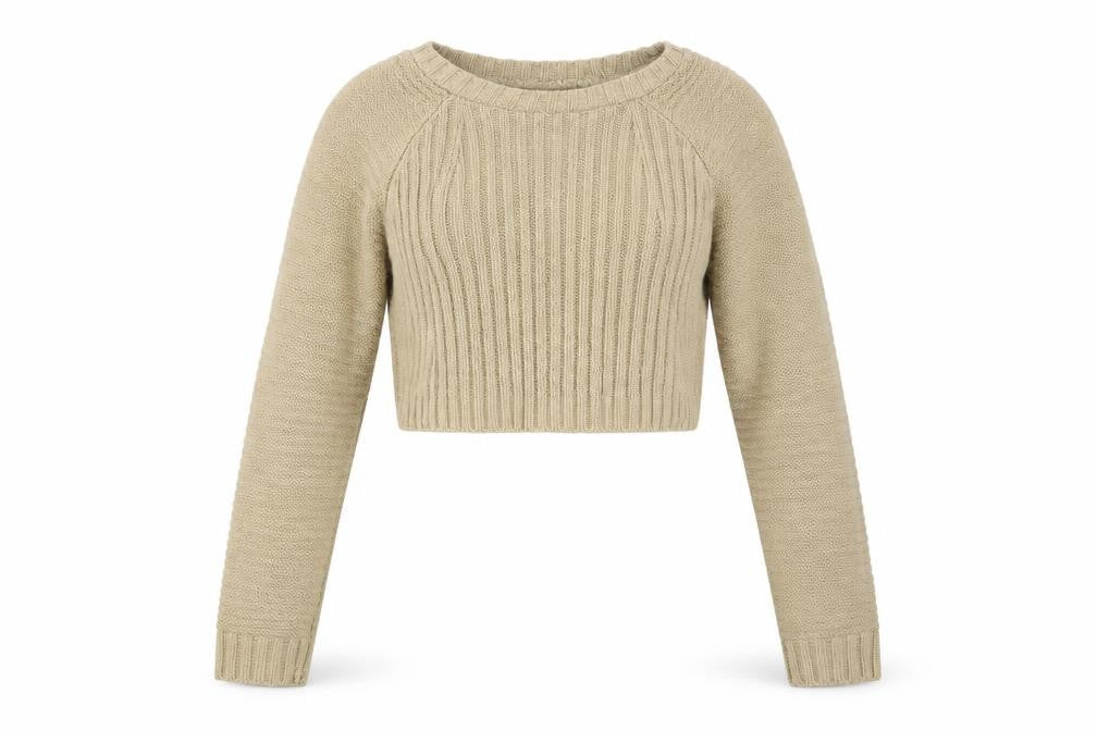 PRETTYLITTLETHING Womens Beige Round Neck Striped Acrylic Pullover Jumper Size M   - cropped