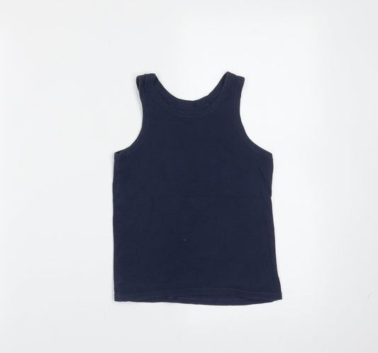 Marks and Spencer Boys Blue  Cotton Basic Tank Size 5-6 Years Round Neck