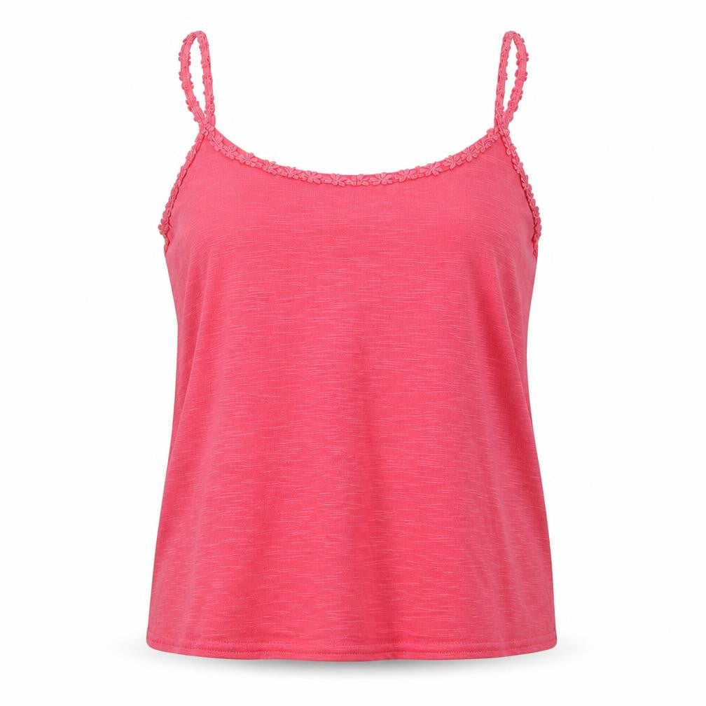 New Look Womens Pink  Polyester Camisole T-Shirt Size 12 Round Neck - Floral trim