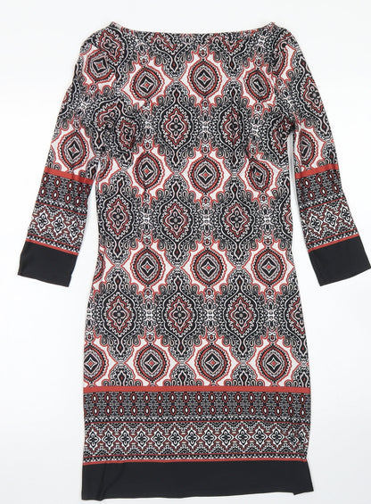 Atmosphere Womens Black Batik Polyester Shift  Size 8  Round Neck