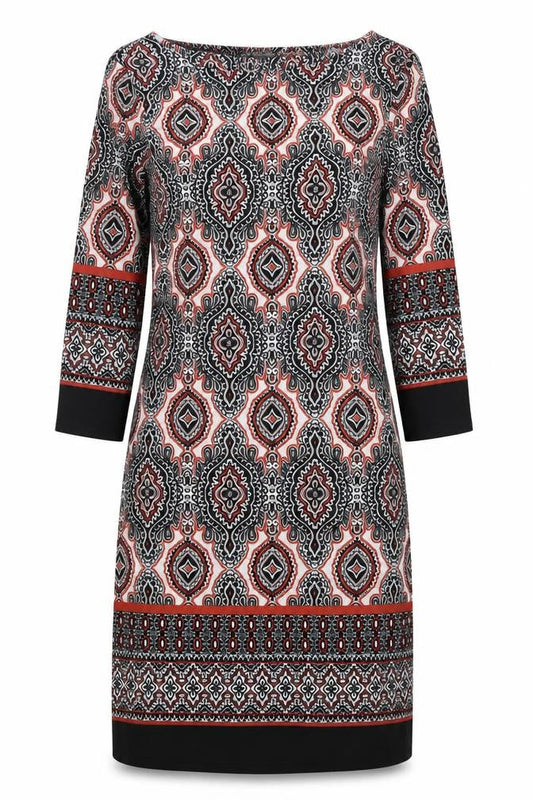 Atmosphere Womens Black Batik Polyester Shift  Size 8  Round Neck