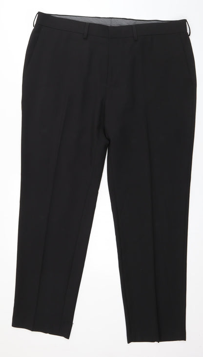 Preloved Haggar Mens Black  Polyester Trousers  Size 38 in L30 in Regular Zip - Front