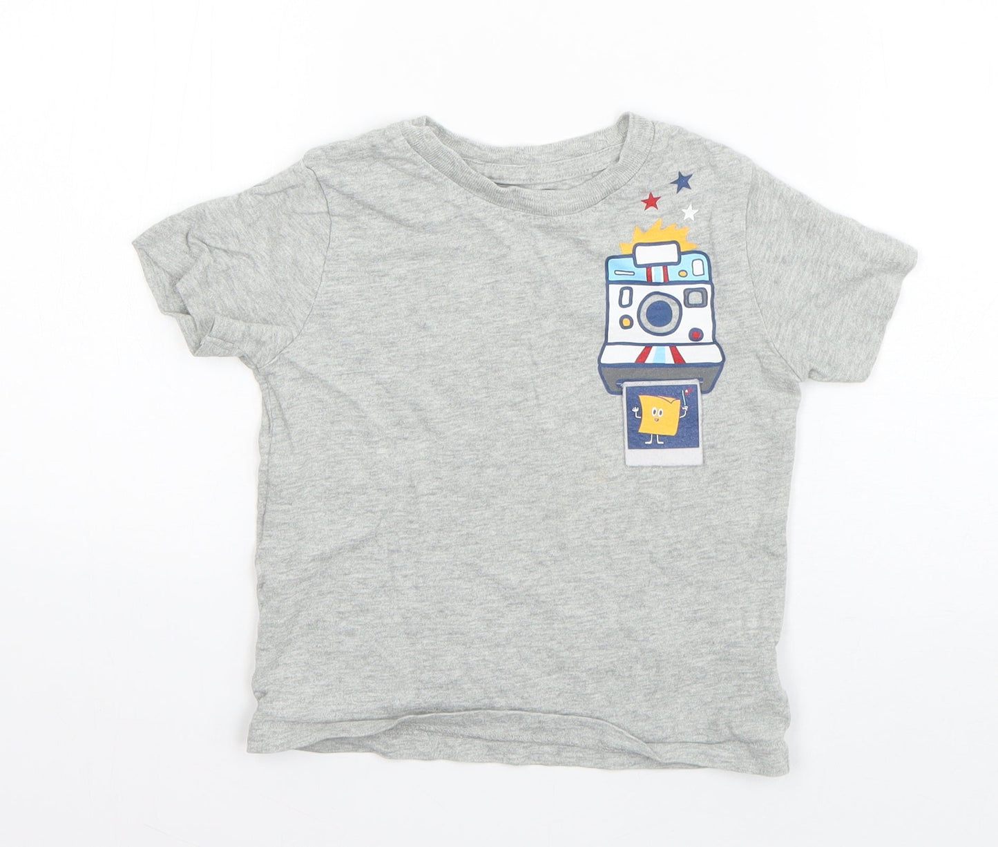 Gap Boys Grey  Cotton Basic T-Shirt Size 3 Years Round Neck Pullover - Polaroid Camera