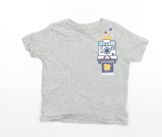 Gap Boys Grey  Cotton Basic T-Shirt Size 3 Years Round Neck Pullover - Polaroid Camera