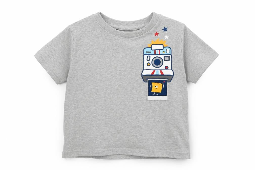 Gap Boys Grey  Cotton Basic T-Shirt Size 3 Years Round Neck Pullover - Polaroid Camera