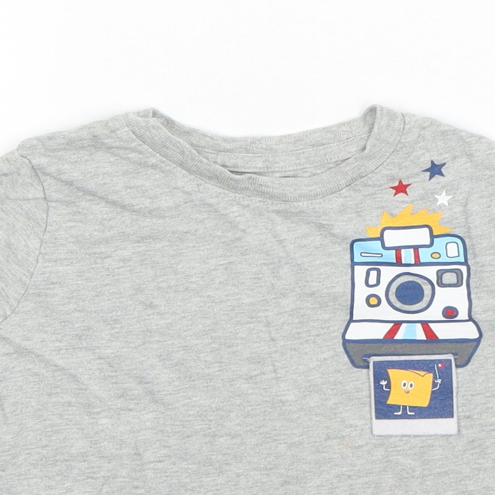 Gap Boys Grey  Cotton Basic T-Shirt Size 3 Years Round Neck Pullover - Polaroid Camera