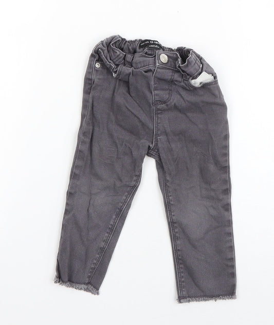 Denim & Co. Boys Grey  Cotton Capri Jeans Size 9-12 Months  Zip