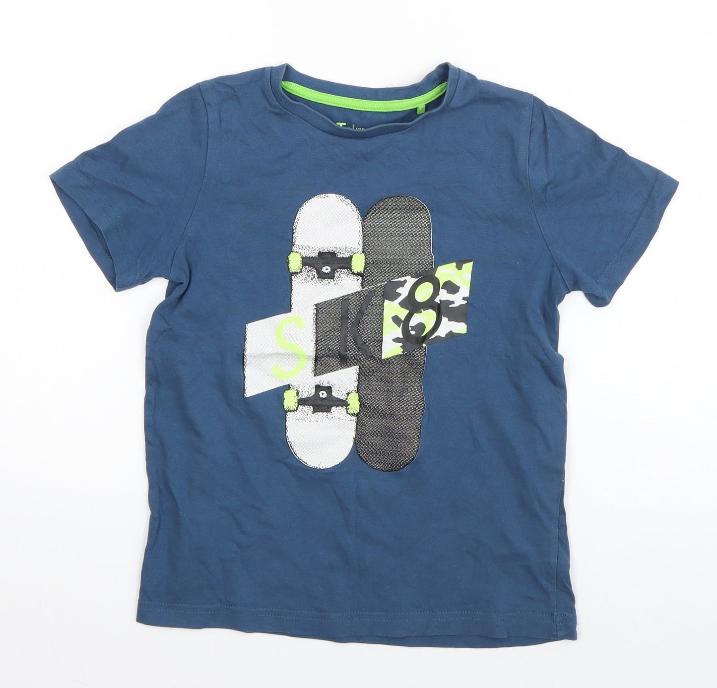 TU Boys Blue  Cotton Basic T-Shirt Size 7 Years Round Neck Pullover - Sk8