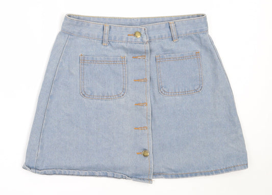 Preworn Womens Blue  Cotton Mini Skirt Size L