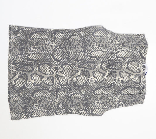 Zara Womens Grey Animal Print Polyester Basic Tank Size M Square Neck