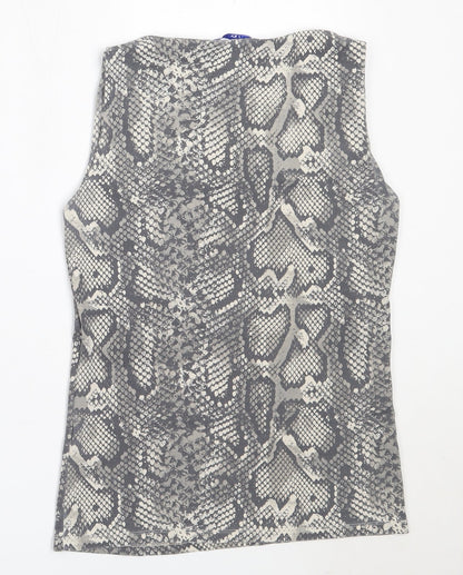 Preloved Zara Womens Grey Animal Print Polyester Basic Tank Size M Square Neck - Back