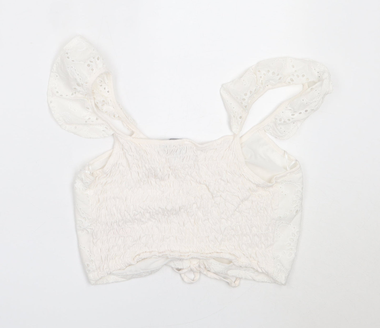 Primark Womens White  Cotton Cropped Blouse Size M V-Neck