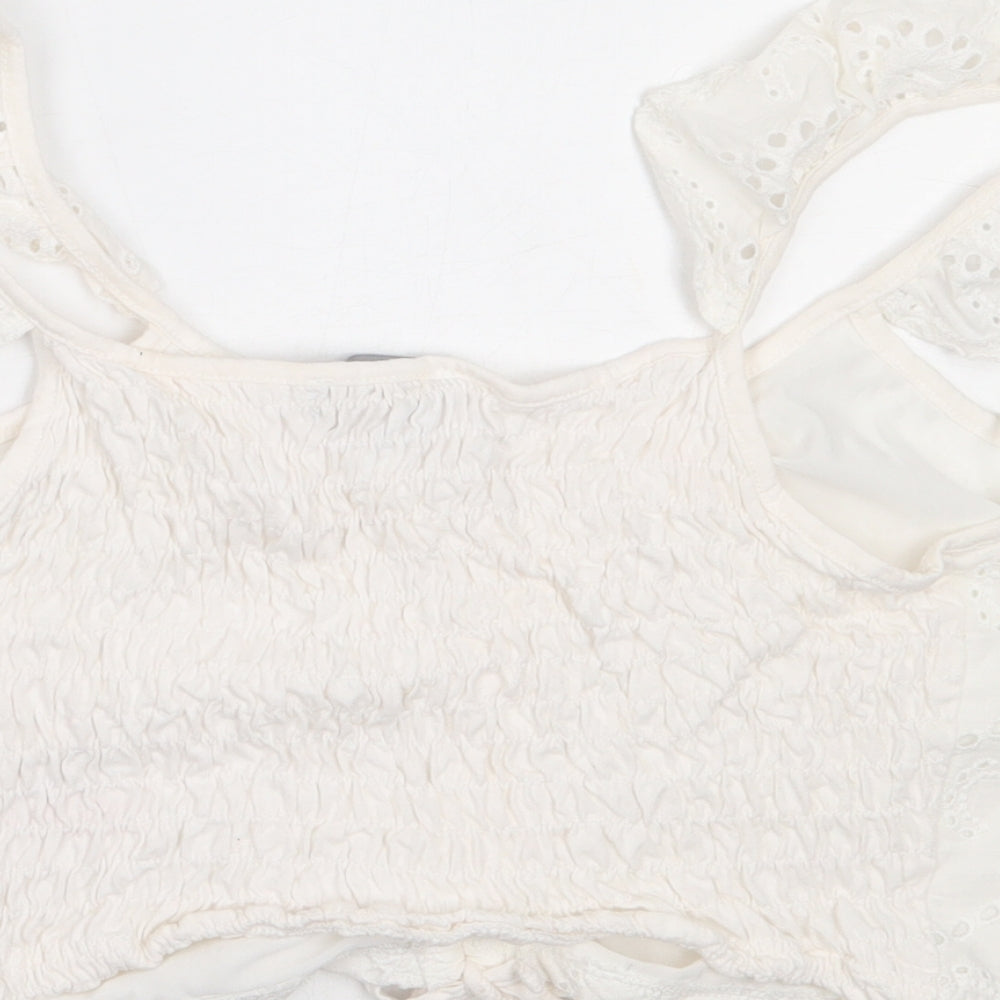 Primark Womens White  Cotton Cropped Blouse Size M V-Neck