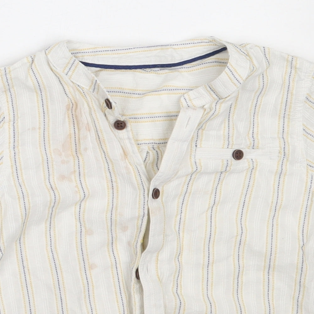 Matalan Boys Ivory Striped Cotton Basic Button-Up Size 4-5 Years Round Neck
