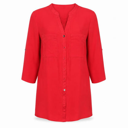 Roman Womens Red  Polyester Basic Button-Up Size 10 V-Neck