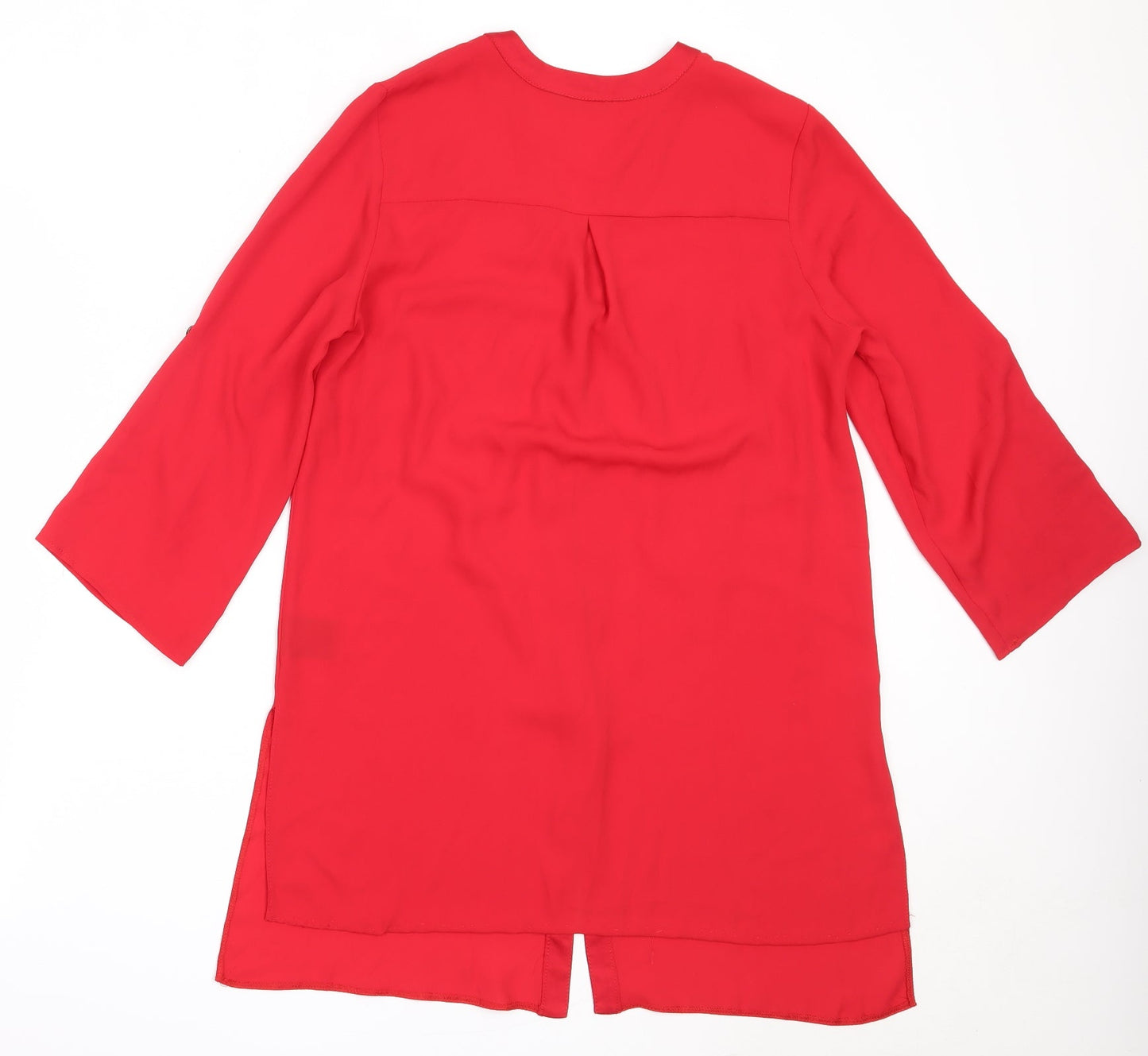 Roman Womens Red  Polyester Basic Button-Up Size 10 V-Neck