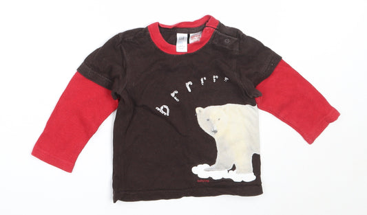Gap Boys Brown  Cotton Basic T-Shirt Size 12-18 Months Round Neck