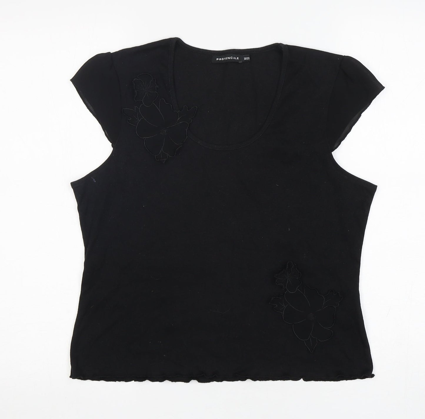 Provencale Womens Black  Cotton Basic T-Shirt Size 18 Round Neck