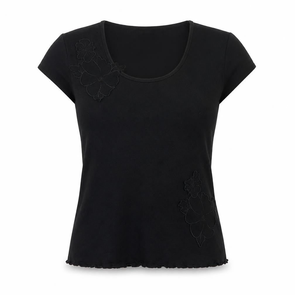 Provencale Womens Black  Cotton Basic T-Shirt Size 18 Round Neck