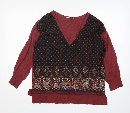 Oasis Womens Multicoloured V-Neck Fair Isle Viscose Pullover Jumper Size S