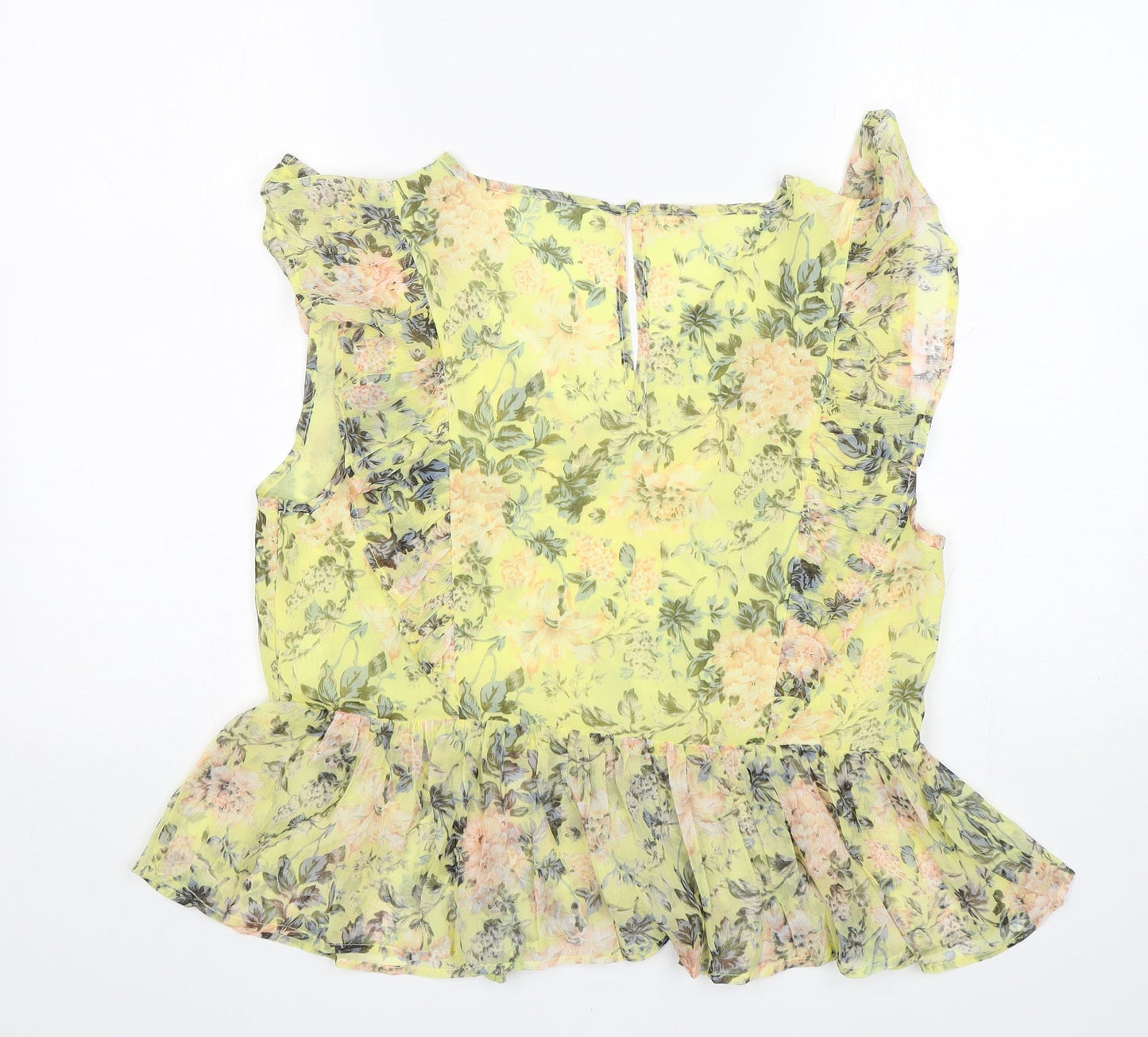 Loststock Womens Yellow Floral Polyester Basic Blouse Size M V-Neck