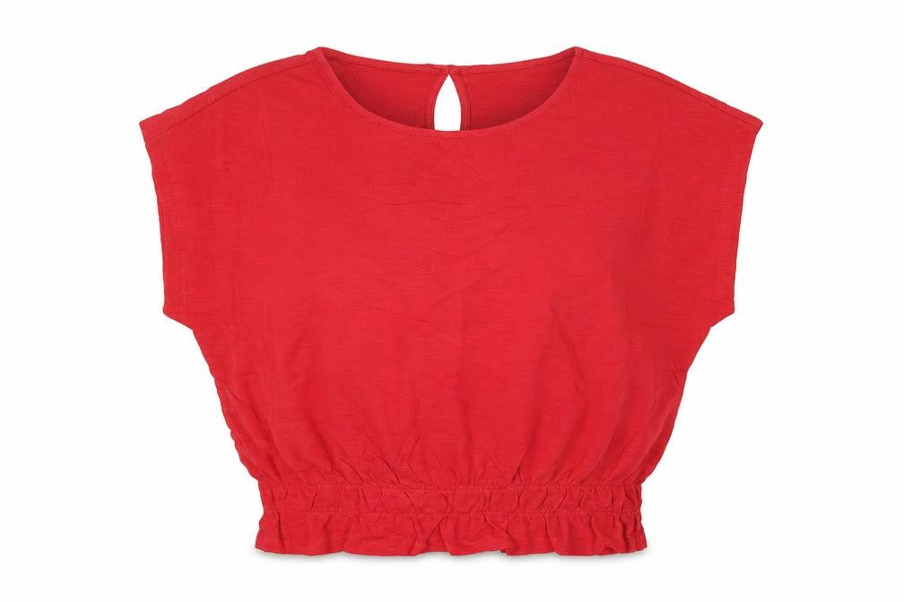 Loststock Womens Pink  Cotton Basic Blouse Size M Round Neck