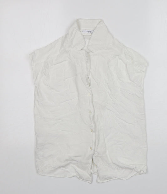 Mango Womens White  Viscose Basic Button-Up Size XS Collared