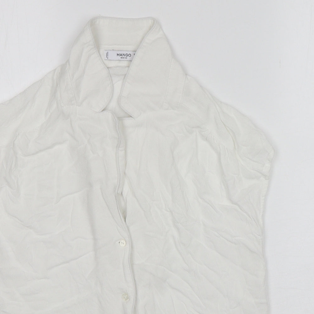 Mango Womens White  Viscose Basic Button-Up Size XS Collared