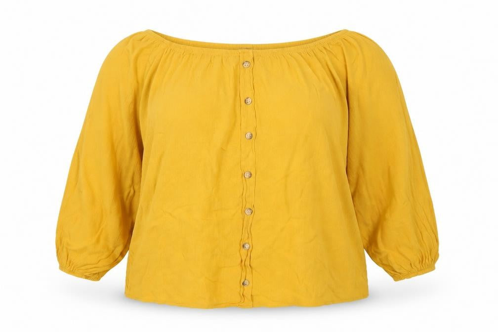 Select Womens Yellow  Viscose Basic Blouse Size 14 Boat Neck