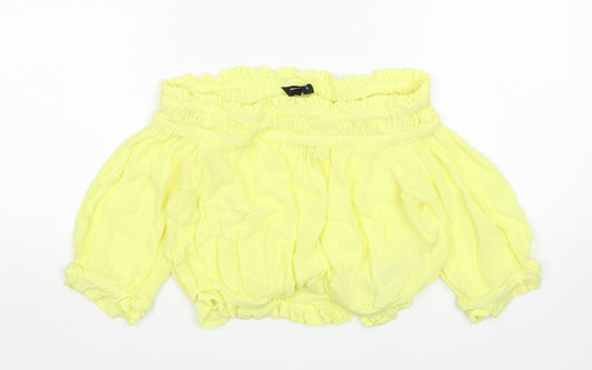 New Look Womens Yellow  Viscose Cropped Blouse Size 10 Boat Neck